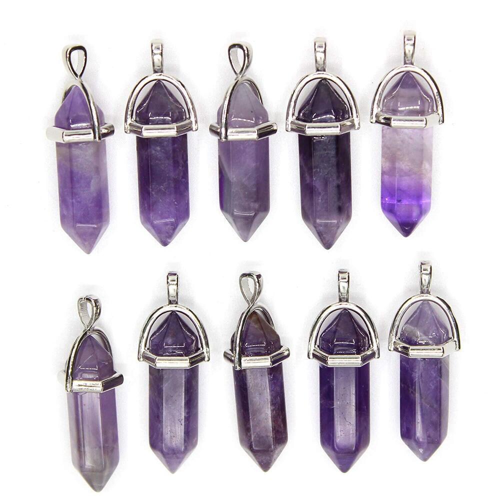 4002 Wholesale Natural Amethyst Crystal Pendant 10 PCS Hexagonal Healing